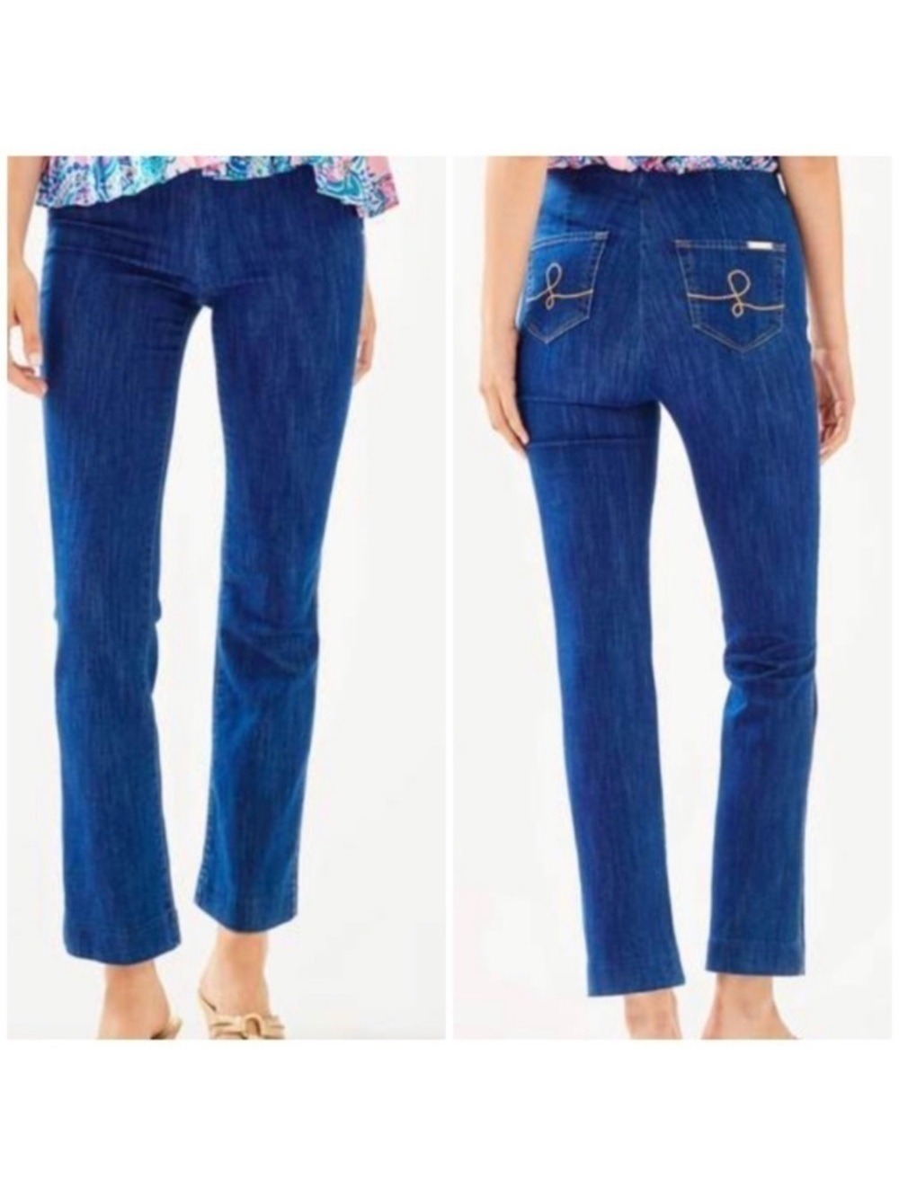 LILLY Pulitzer Ocean Cay High Rise Crop Flare Jeans in Hibiskiss Wash